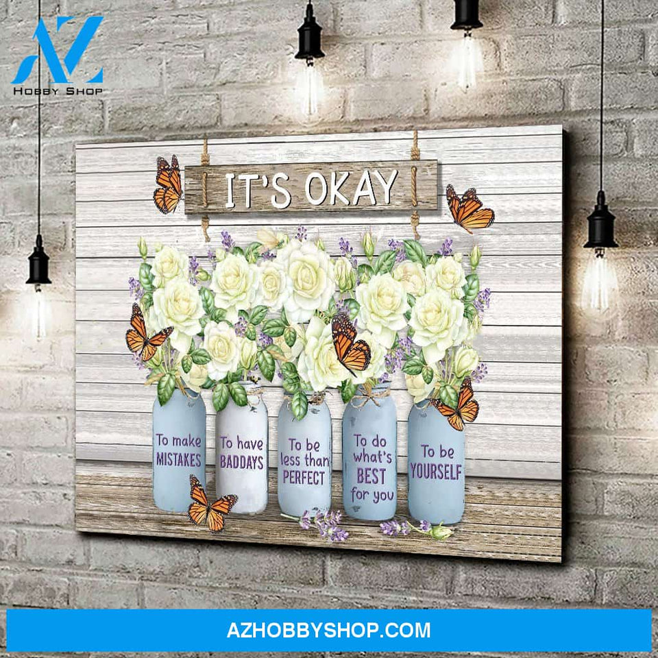 Eviral Store Monarch Butterfly Rose Mason Jar Canvas Wall Art Wall Decor It’S Okay To Make Mistakes Canvas Poster 3009