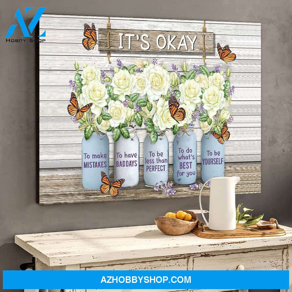 Eviral Store Monarch Butterfly Rose Mason Jar Canvas Wall Art Wall Decor It’S Okay To Make Mistakes Canvas Poster 3009