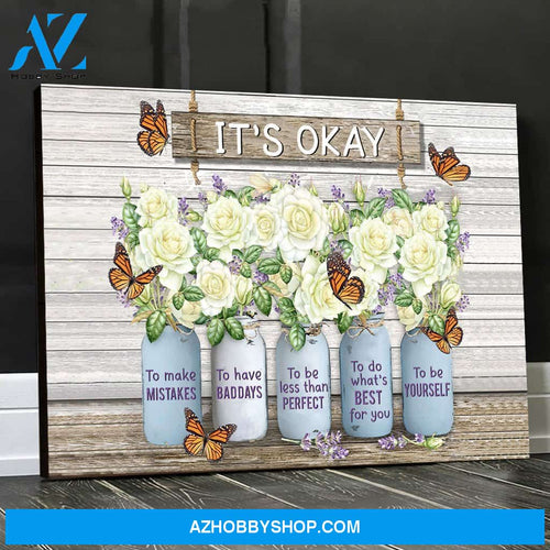 Eviral Store Monarch Butterfly Rose Mason Jar Canvas Wall Art Wall Decor It’S Okay To Make Mistakes Canvas Poster 3009