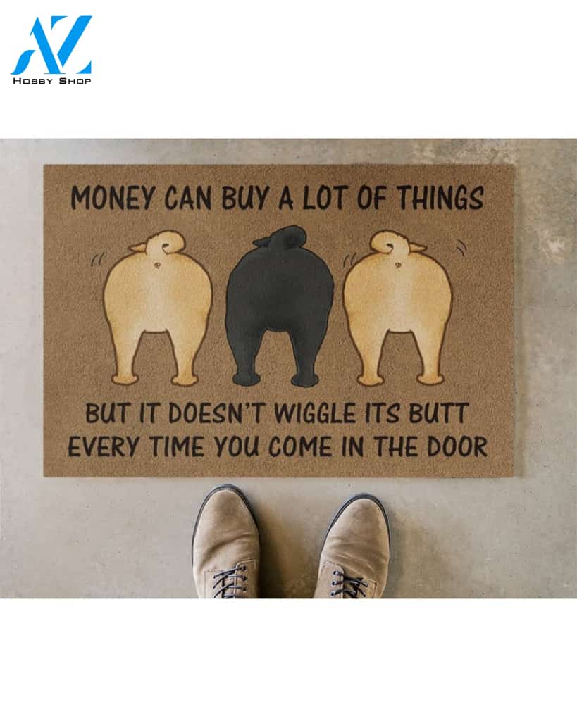 Money Can Buy A Lot Of Things But It Doesn't Wiggle Its Butt - Pug Wiggle Doormat Indoor and Outdoor Doormat Warm House Gift Welcome Mat Gift for Pug Dog Lovers