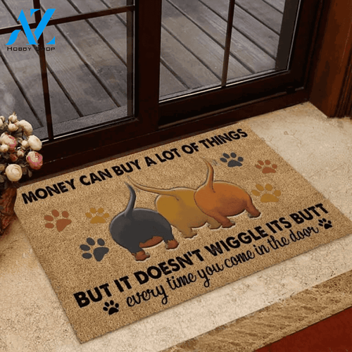 Money Can Buy A Lot Of Things Dachshund Coir Pattern Print Doormat | Welcome Mat | House Warming Gift