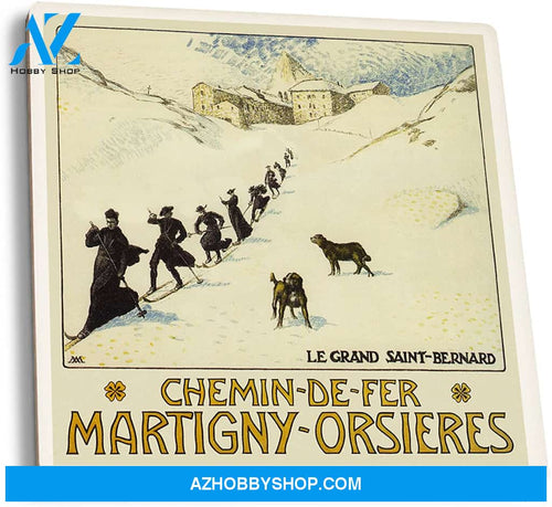 Monks Skiing Great St. Bernard Pass Vintage Travel Poster