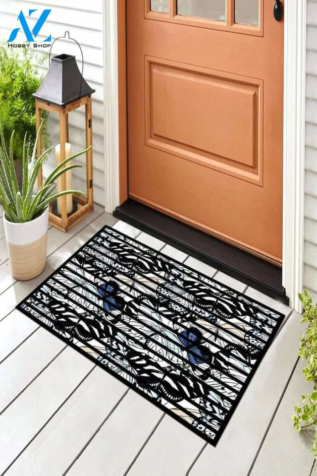 Monochrome Colorful Butterflies Flying Freely Printed Doormat Indoor and Outdoor Doormat Welcome Mat House Warming Gift Home Decor Funny Doormat Gift Idea