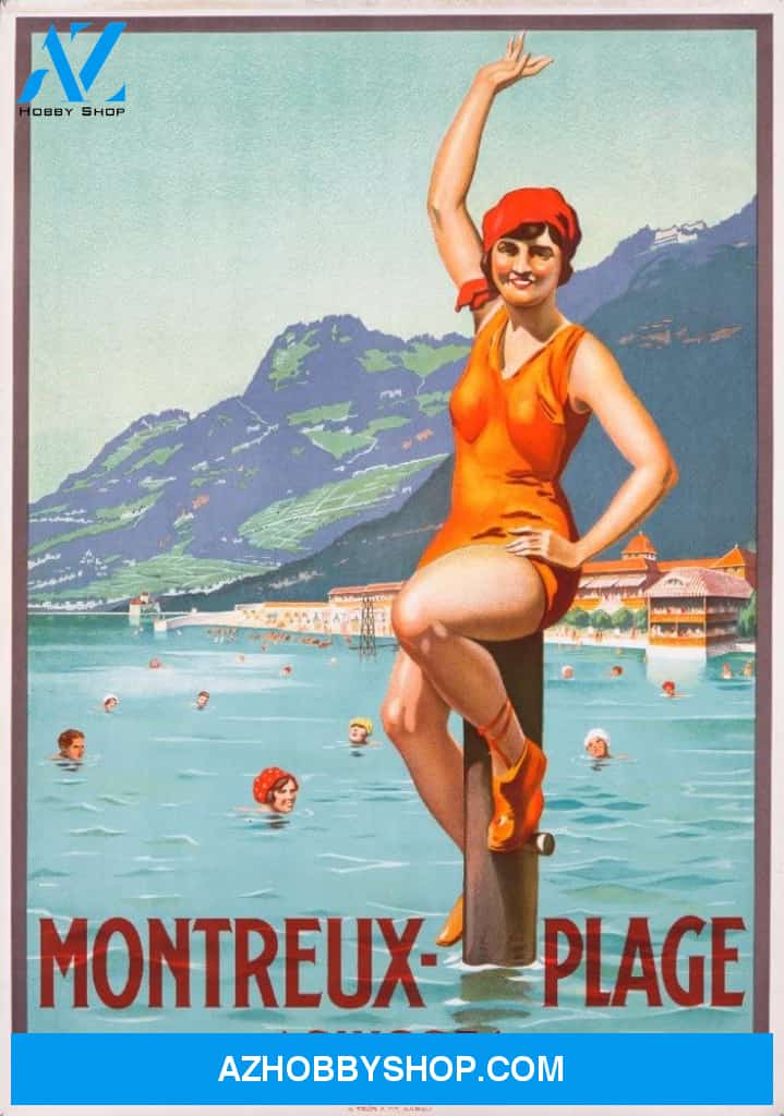 Montreux Plage Vintage Poster Switzerland C. 1925