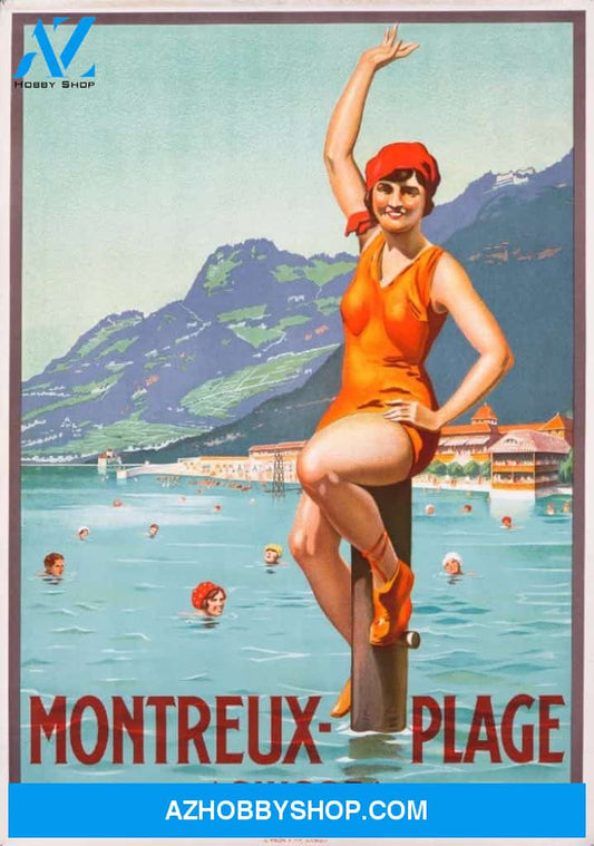 Montreux Plage Vintage Poster Switzerland C. 1925