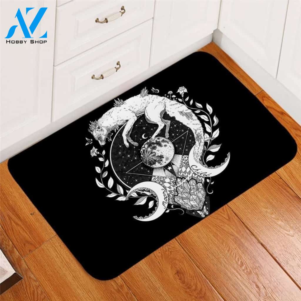 Moon Fox Black Printed Doormat Home Decor
