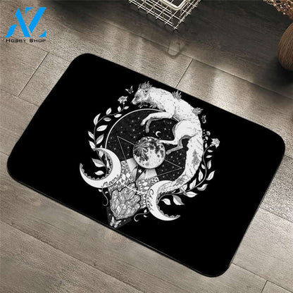 Moon Fox Black Printed Doormat Home Decor