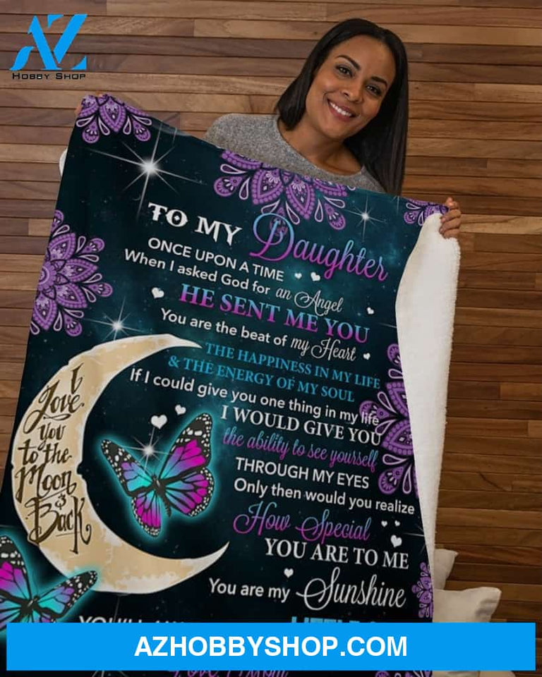 Moon To My Daughter Once Upon A Time Angel Mom Fleece Blanket - Gift For Daughter