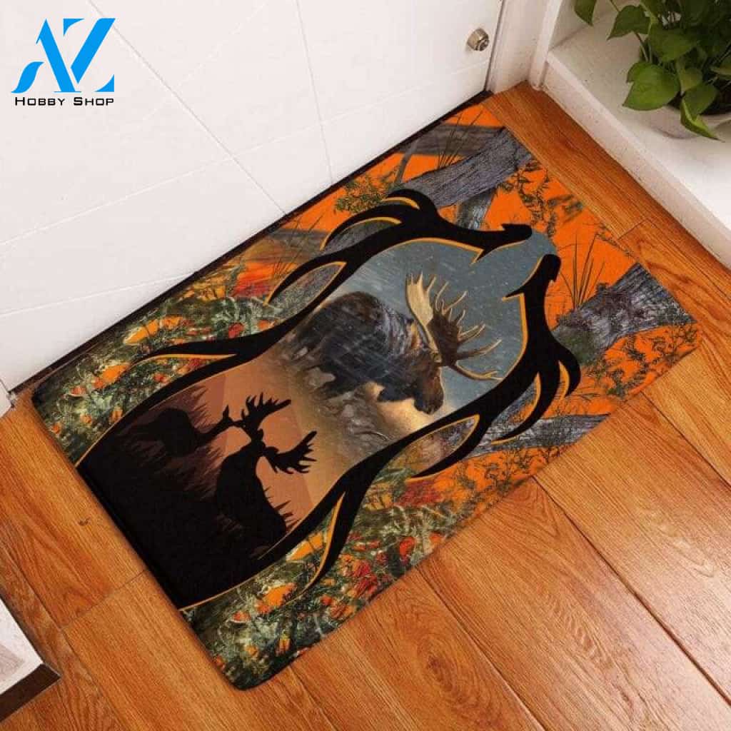 Moose Hunting Camo Easy Clean Welcome DoorMat | Felt And Rubber | DO2432