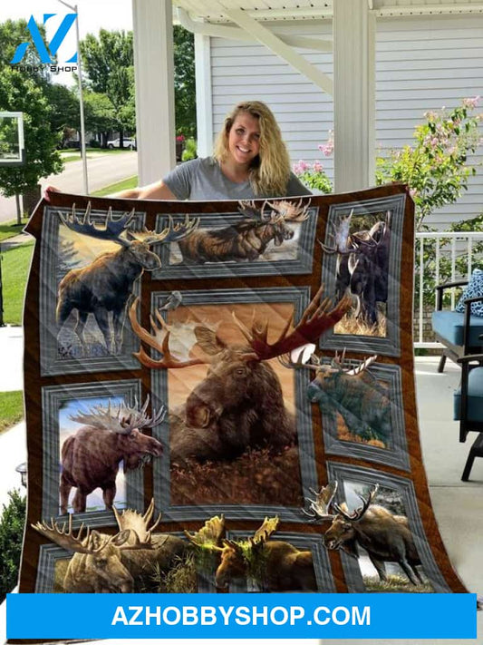 Moose Hunting, Quilt Fleece Blanket , Birthday Gift For Moose Lover, Christmas Gift