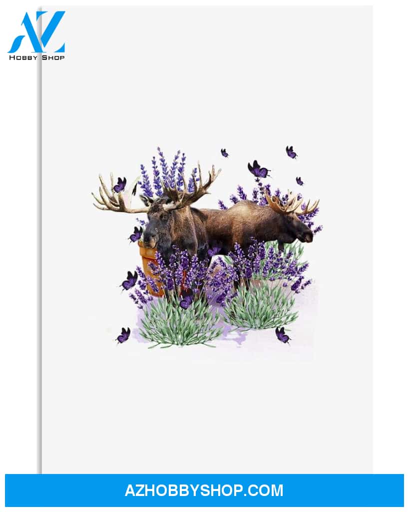 Moose with lavender flower poster