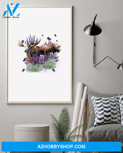 Moose with lavender flower poster