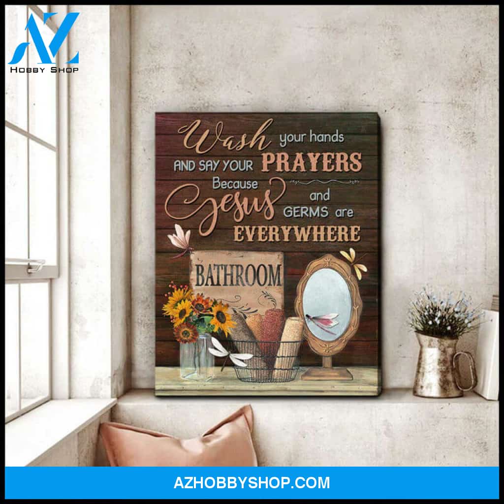 Moosfy Canvas | Stunning Bathroom And Dragonfly Canvas Wash Your Hands Wall Art Decor Ready To Hang