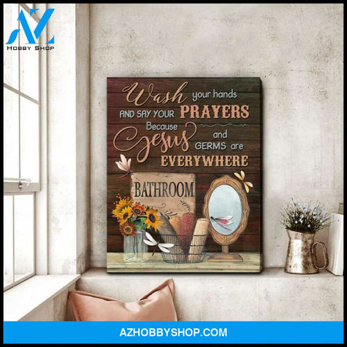 Moosfy Canvas | Stunning Bathroom And Dragonfly Canvas Wash Your Hands Wall Art Decor Ready To Hang