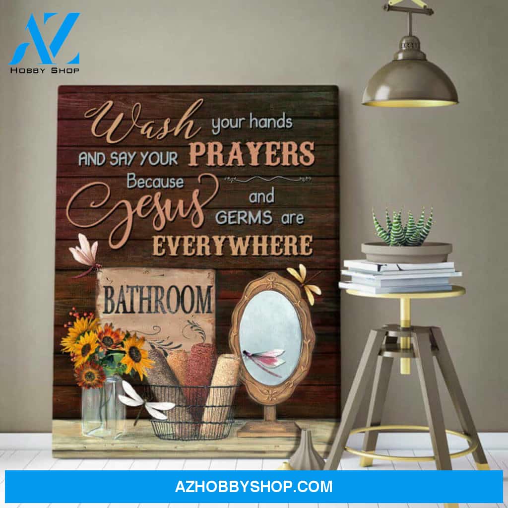 Moosfy Canvas | Stunning Bathroom And Dragonfly Canvas Wash Your Hands Wall Art Decor Ready To Hang