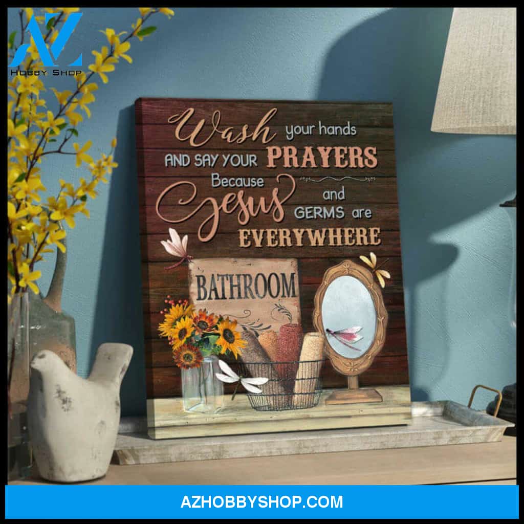 Moosfy Canvas | Stunning Bathroom And Dragonfly Canvas Wash Your Hands Wall Art Decor Ready To Hang