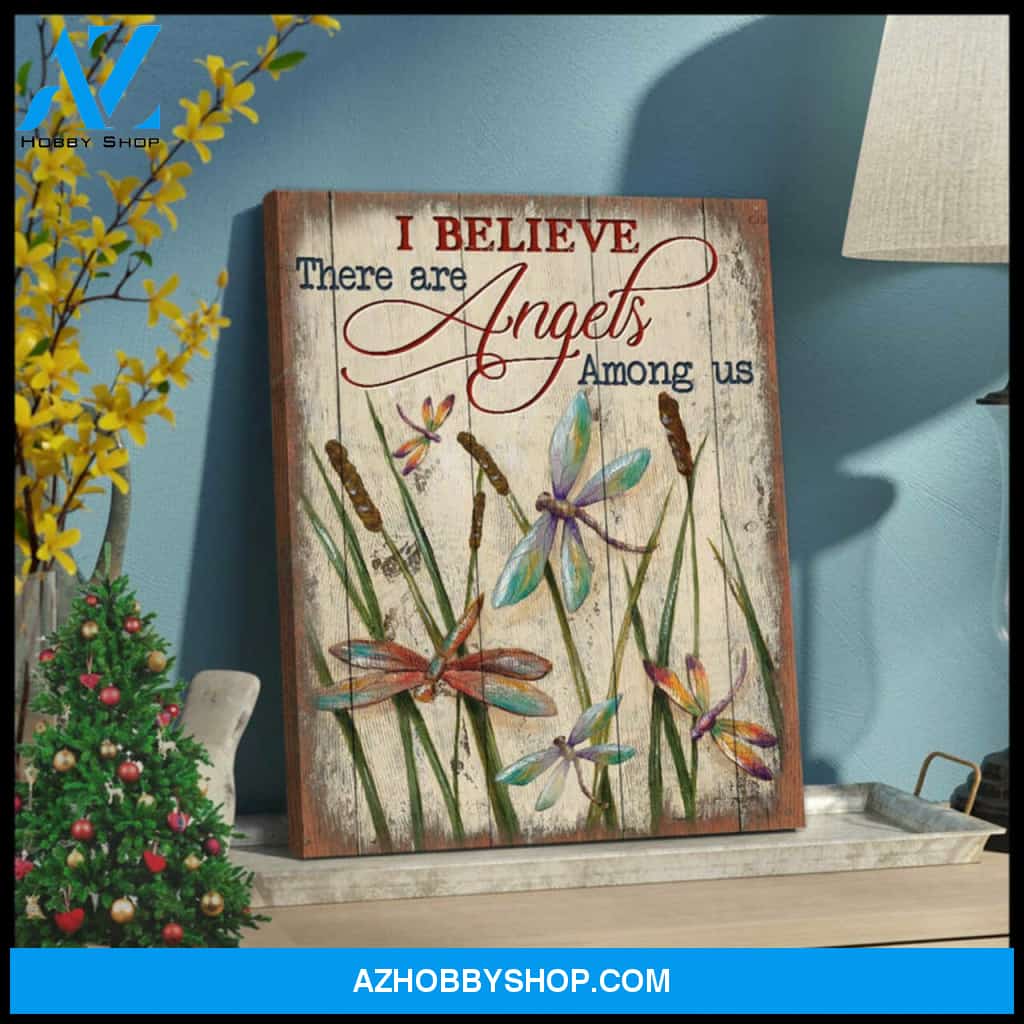 Moosfy Dragonfly There Are Angels Among Us Canvas Wall Art Decor | Dragonfly Art, Dragonfly Gift, Dragonfly Painting Unique Sympathy Gifts -Remembrance Gifts - Memorial Keepsake Wall Art Decor | Wrap Canvas Ready To Hang