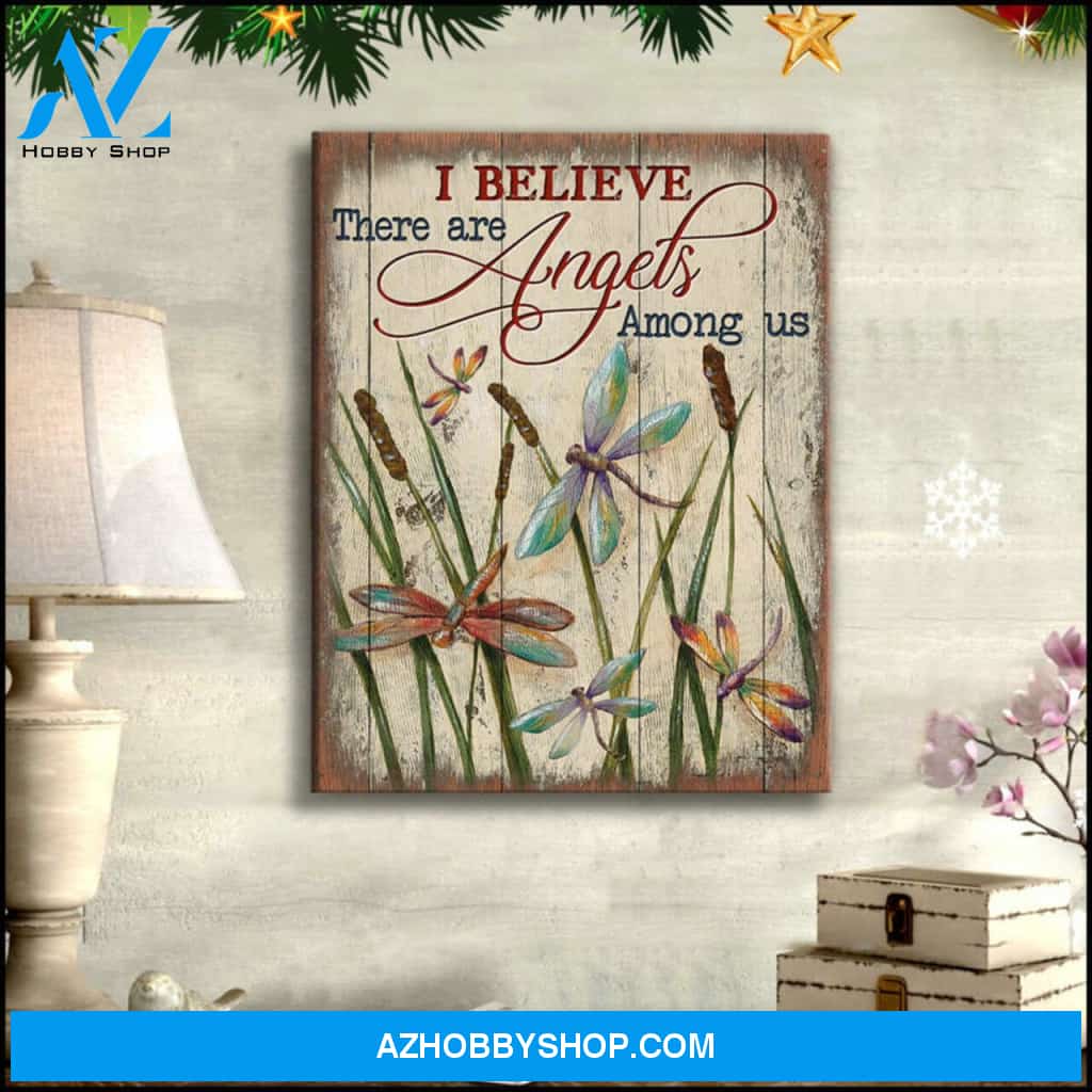 Moosfy Dragonfly There Are Angels Among Us Canvas Wall Art Decor | Dragonfly Art, Dragonfly Gift, Dragonfly Painting Unique Sympathy Gifts -Remembrance Gifts - Memorial Keepsake Wall Art Decor | Wrap Canvas Ready To Hang