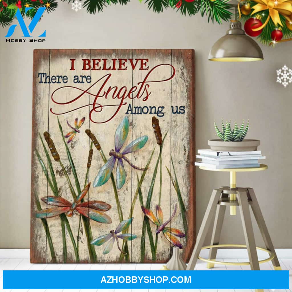 Moosfy Dragonfly There Are Angels Among Us Canvas Wall Art Decor | Dragonfly Art, Dragonfly Gift, Dragonfly Painting Unique Sympathy Gifts -Remembrance Gifts - Memorial Keepsake Wall Art Decor | Wrap Canvas Ready To Hang