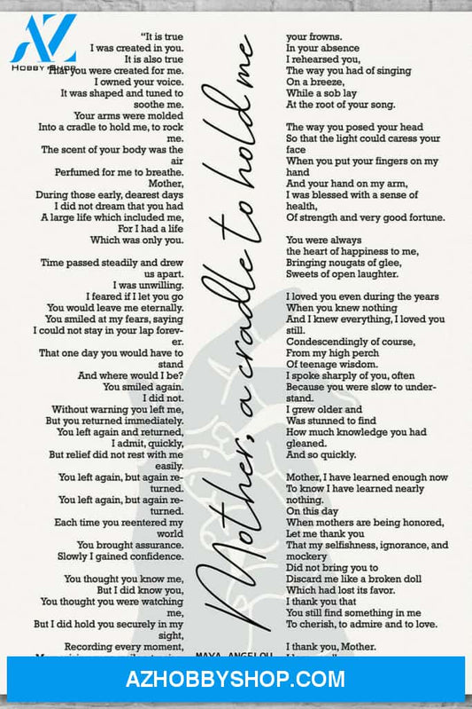 Mother A Cradle To Hold Me Poem Poster, Mom Gift, Family Wall Art