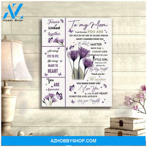 Mother Daughter Forever Linked Together Poster Canvas To My Mom Poster Purple Flower Butterfly Canvas gifts