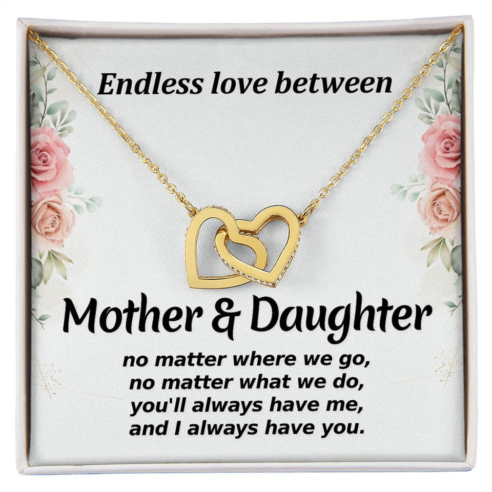Mother Daughter No Matter Where We Go Interlocking Hearts Necklace Gift