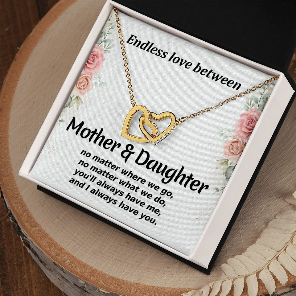 Mother Daughter No Matter Where We Go Interlocking Hearts Necklace Gift
