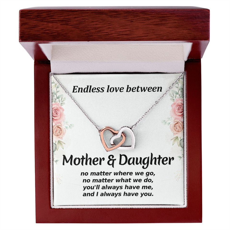 Mother Daughter No Matter Where We Go Interlocking Hearts Necklace Gift