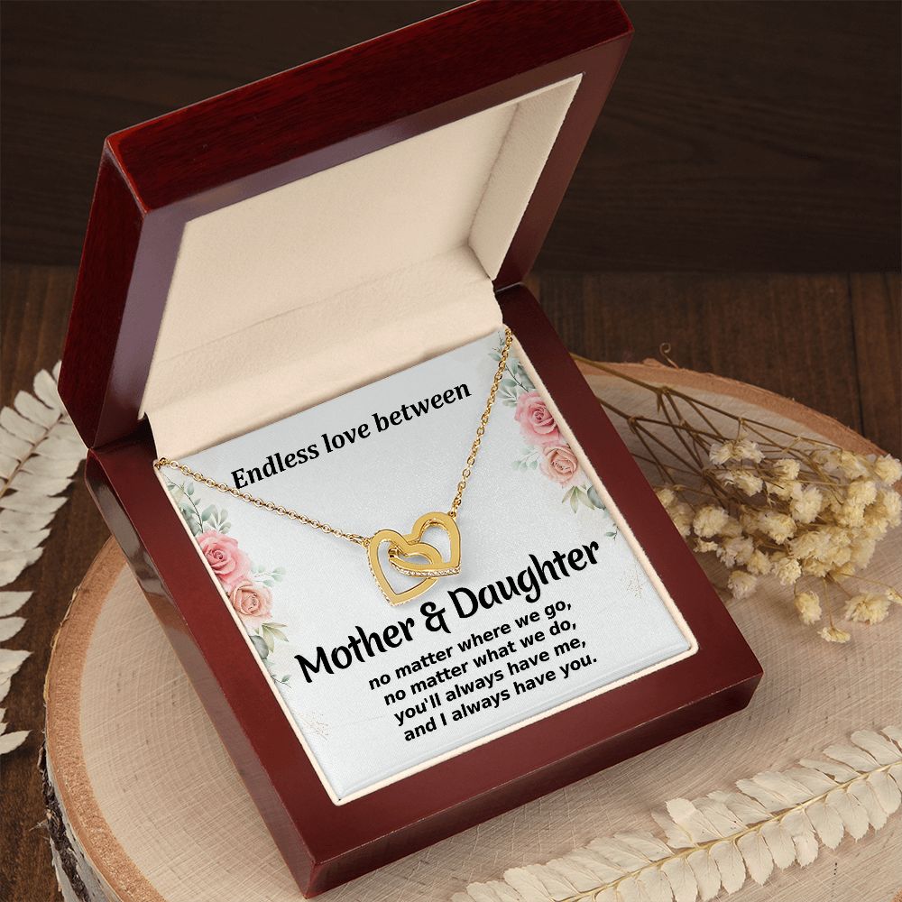 Mother Daughter No Matter Where We Go Interlocking Hearts Necklace Gift
