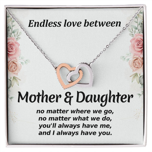 Mother Daughter No Matter Where We Go Interlocking Hearts Necklace Gift