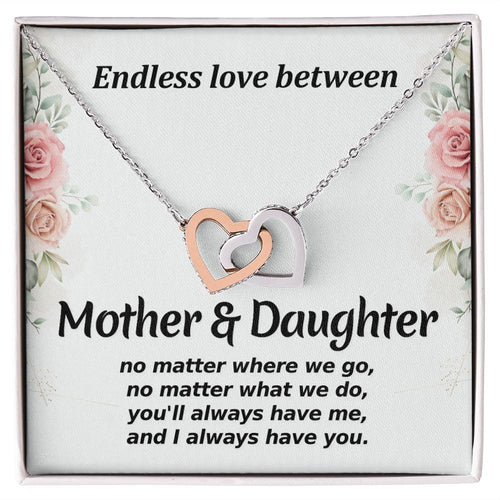 Mother Daughter No Matter Where We Go Interlocking Hearts Necklace Gift