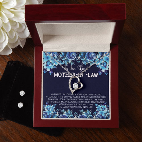 Mother in Law Forever Love Heart Necklace Earring Set