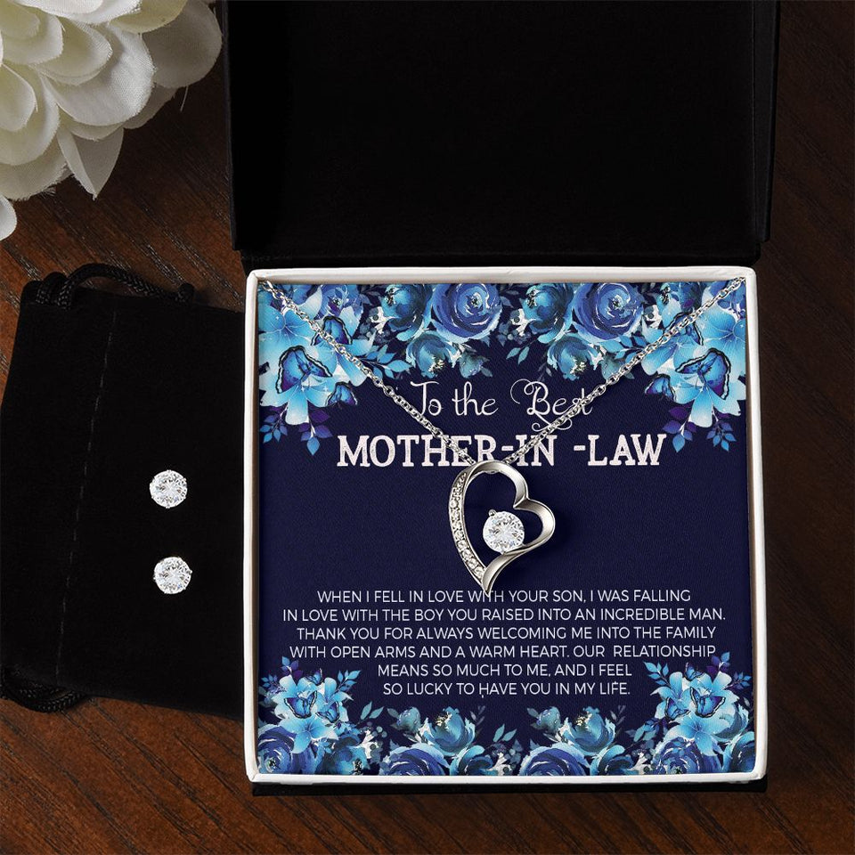 Mother in Law Forever Love Heart Necklace Earring Set