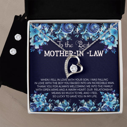 Mother in Law Forever Love Heart Necklace Earring Set