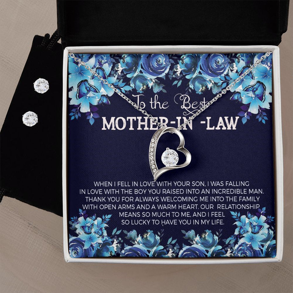 Mother in Law Forever Love Heart Necklace Earring Set