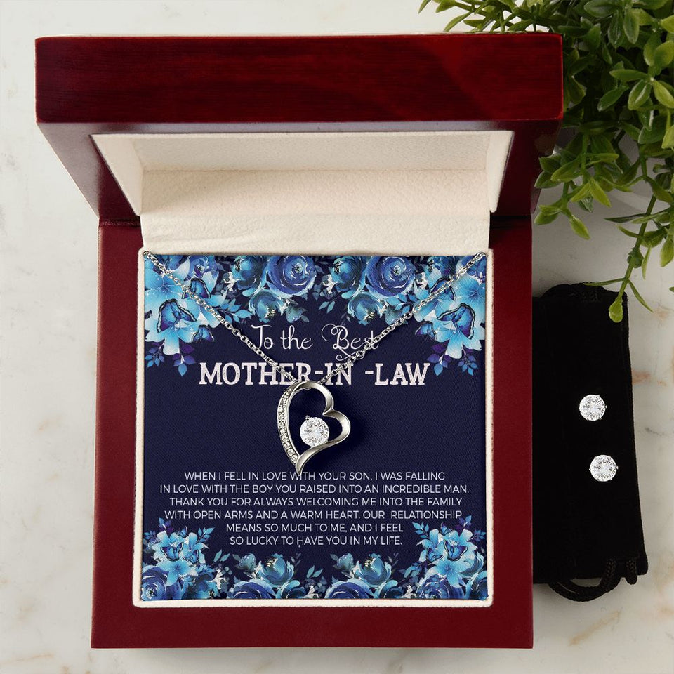 Mother in Law Forever Love Heart Necklace Earring Set