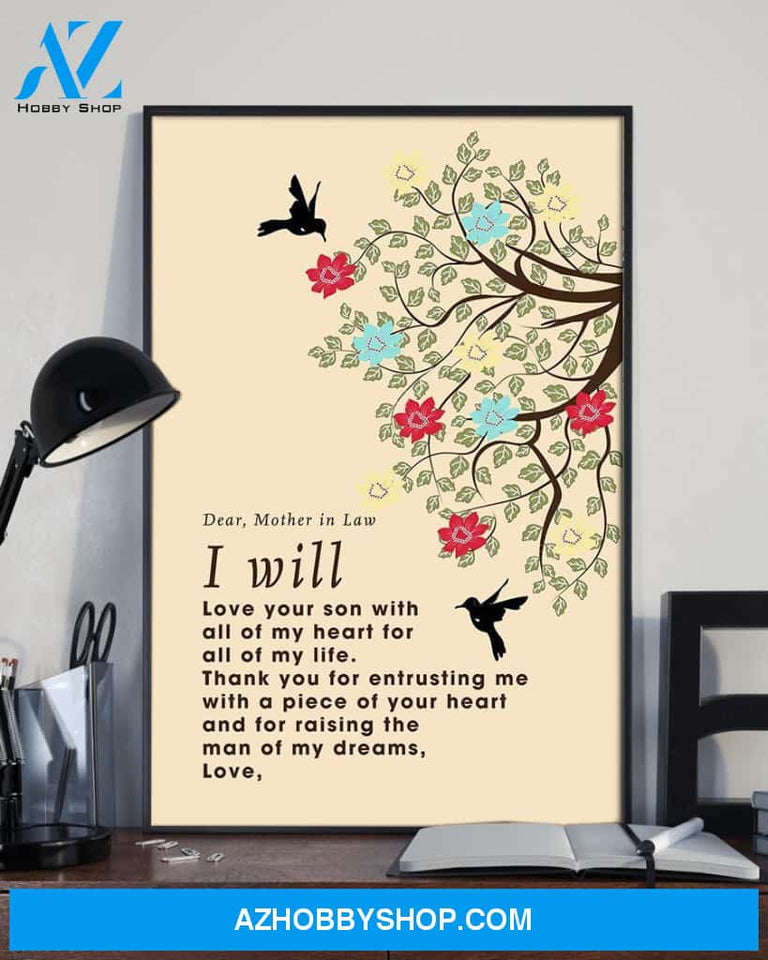 Mother-In-Law Thank You Letter Wall Art Home Room House Decor Poster, Farmhouse Decor