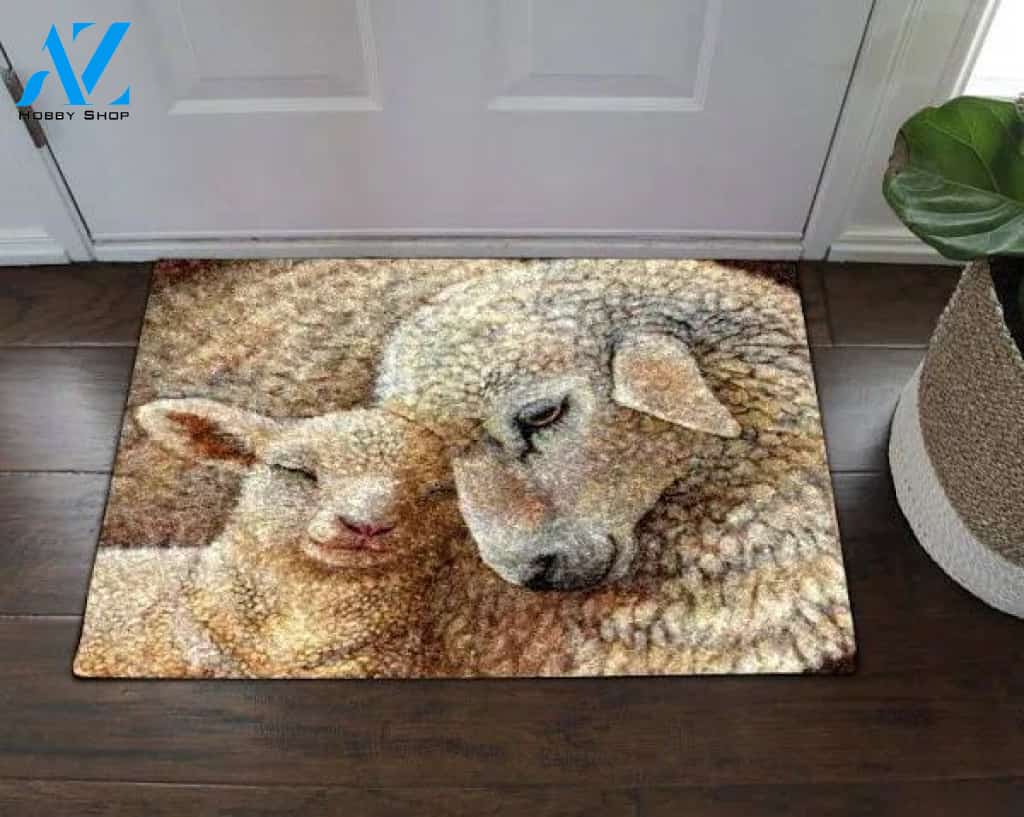 Mother Sheep And Her Lamb Animal Doormat Welcome Mat Farm Rug Housewarming Gift Gift for Famer Friend for Sheep Lover Farm Animal Lovers