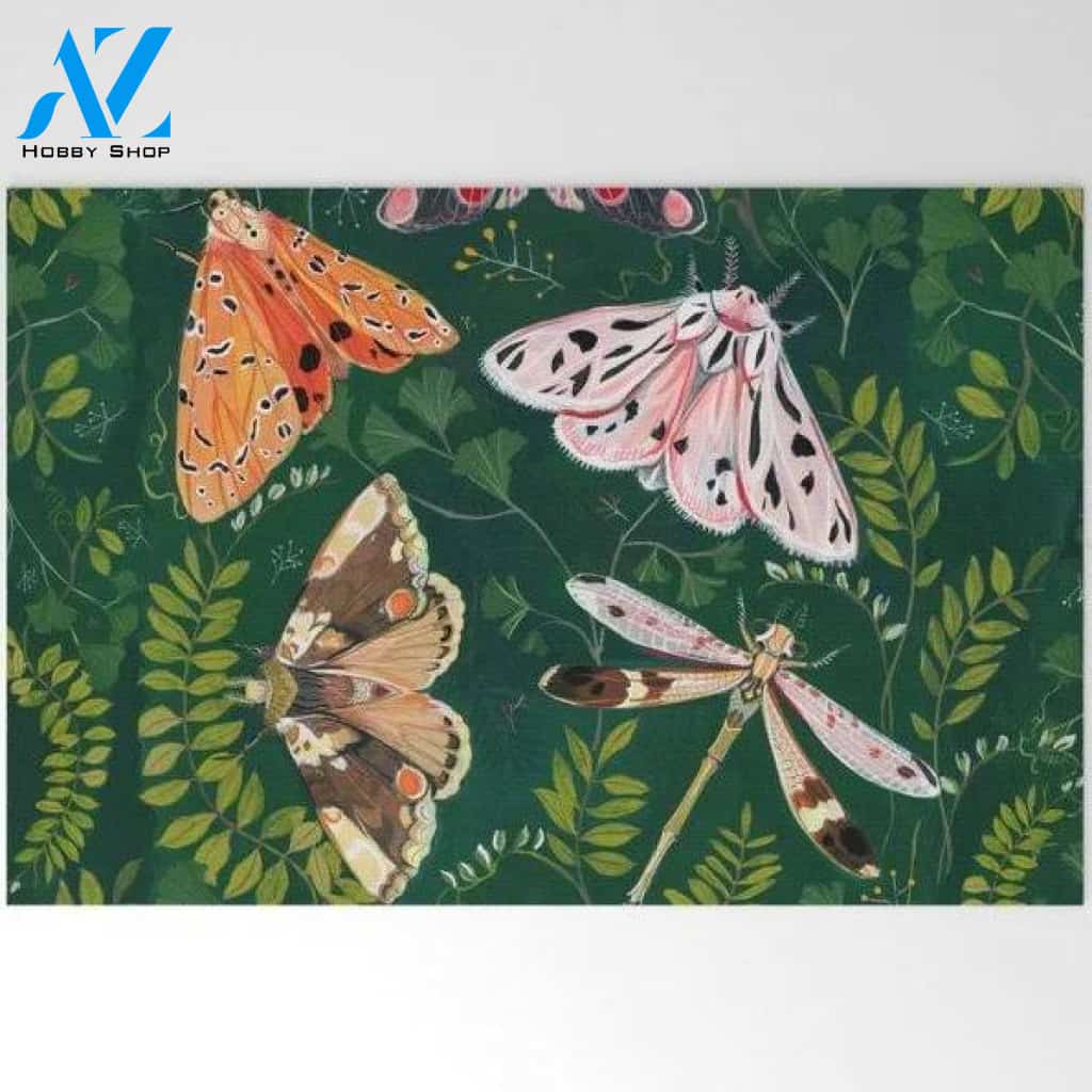 Moths And Dragonfly Insect Doormat Indoor and Outdoor Doormat Entrance Rug Sweet Home Decor Housewarming Gift Gift for Butterfly Lovers Insect Lovers Gift Idea