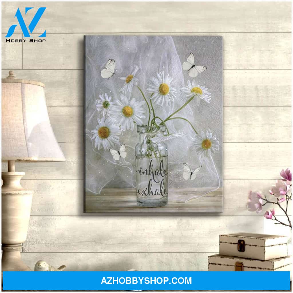 Butterfly Canvas Wall Art - Motivational Quotes Canvas - Butterfly Inhale Exhale Daisy Canvas