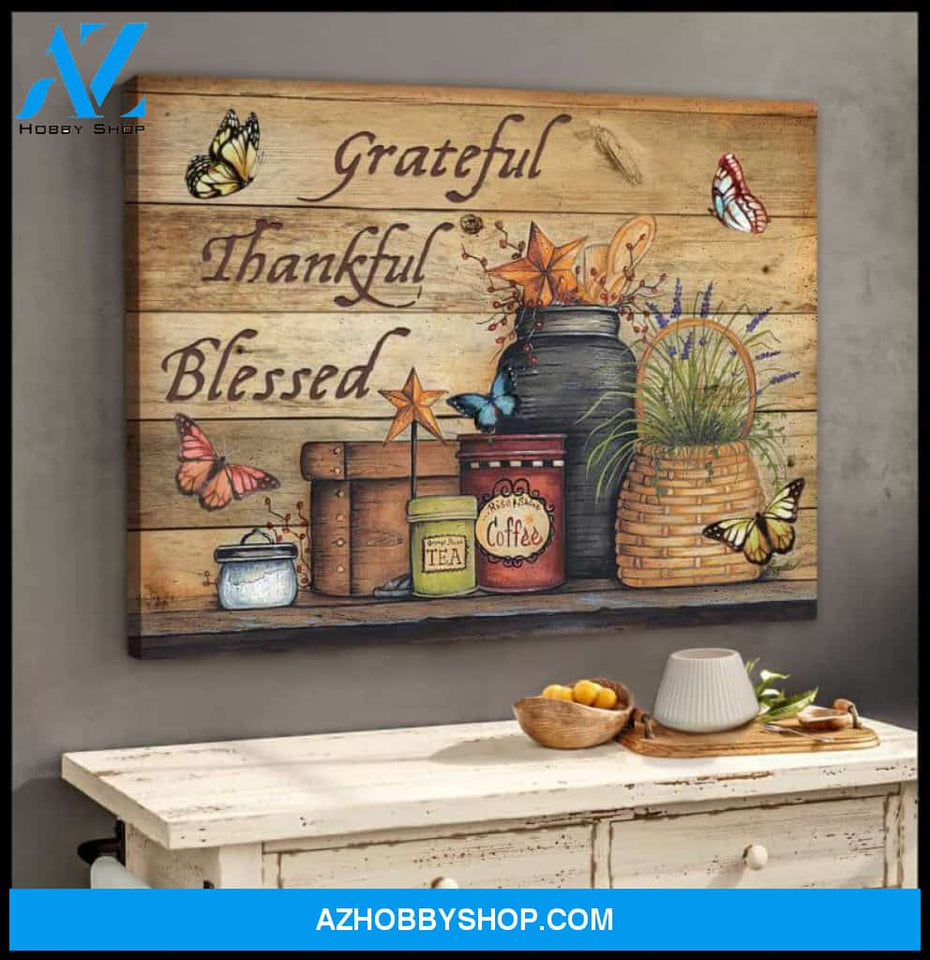 Butterfly Canvas Wall Art - Motivational Quotes Canvas - Farmhouse Butterflies Canvas Grateful Thankful Blessed Wall Art Decor