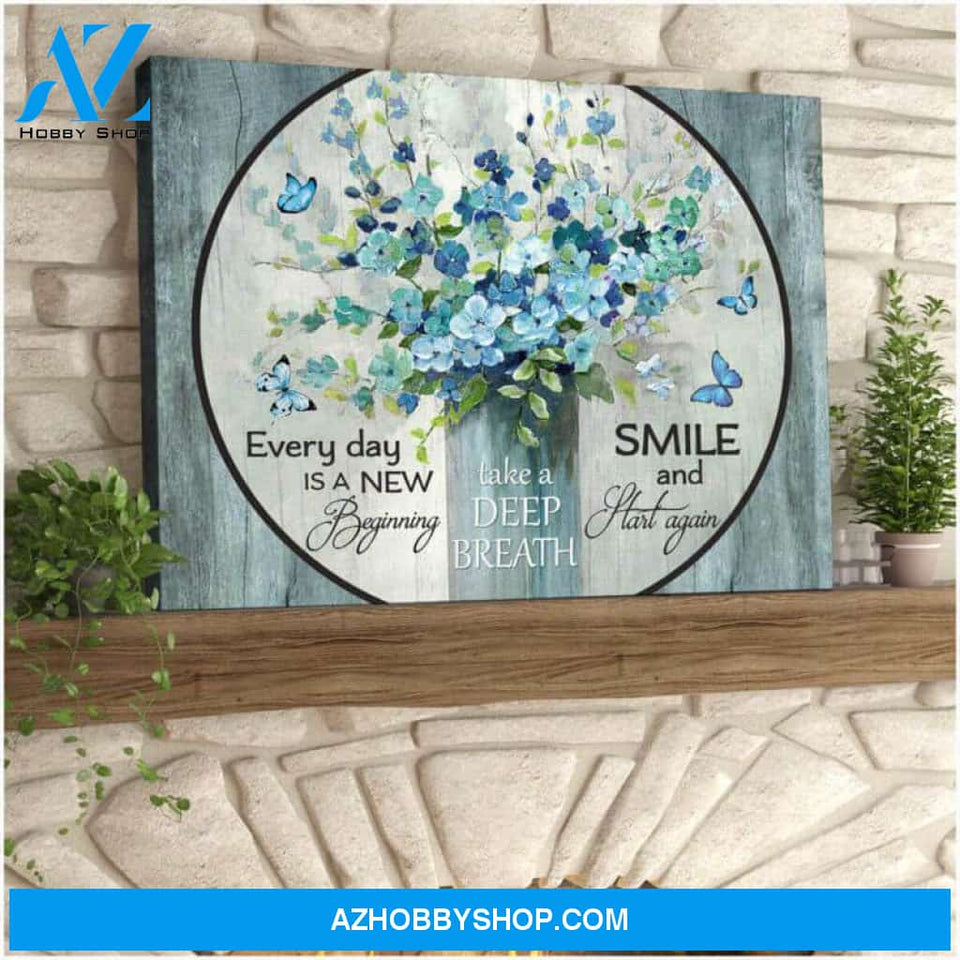 Butterfly Canvas Wall Art - Motivational Quotes Canvas - New Beginning Butterfly And Flowers Canvas Wall Art Decor
