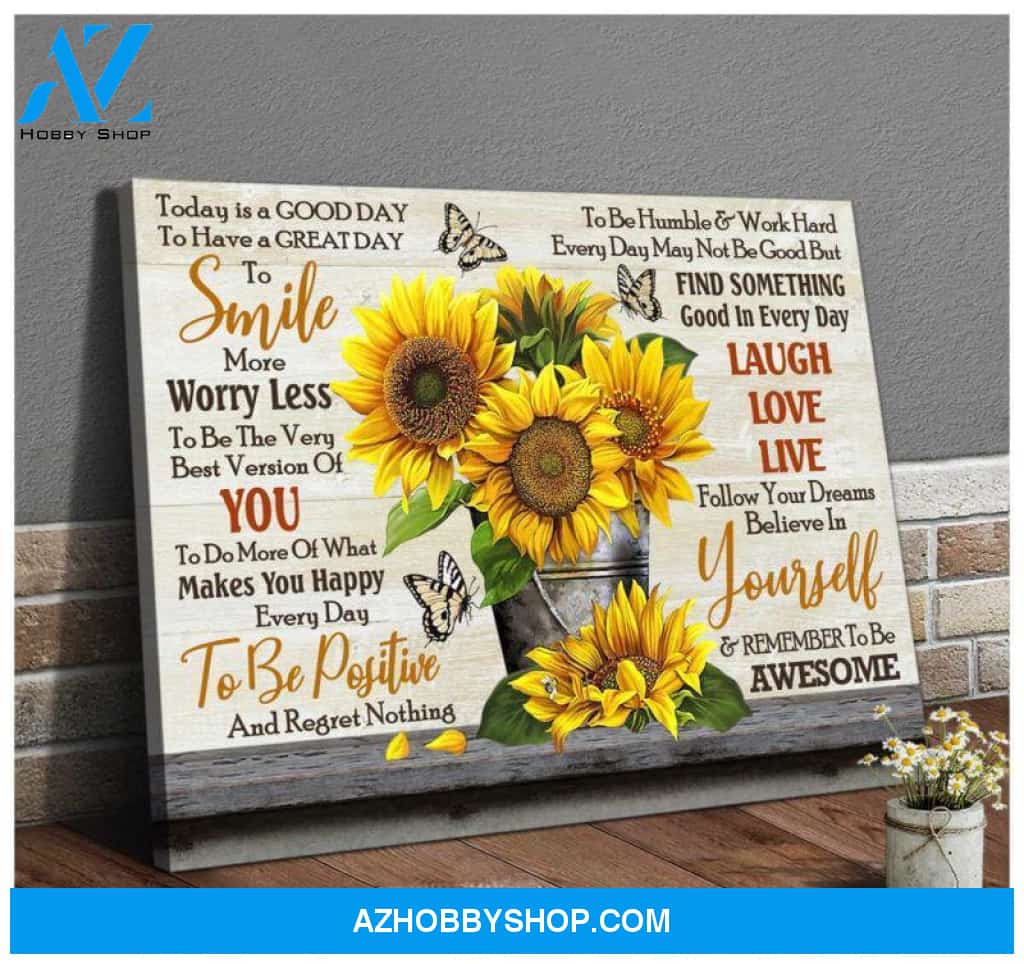 Butterfly Canvas Wall Art - Motivational Quotes Canvas - Sunflower And Butterfly Today Is A Good Day Canvas Wall Art Decor