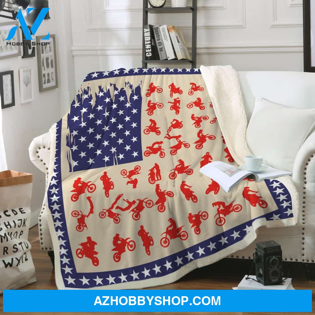 Motocross American Flag Blanket Gift For Motocross Lovers Birthday Gift Home Decor Bedding Couch Sofa Soft and Comfy Cozy