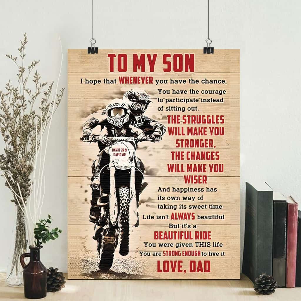 Motocross Father & Son Name Personalized Poster Frame Canvas 18X12 Inches Poster-Canvass