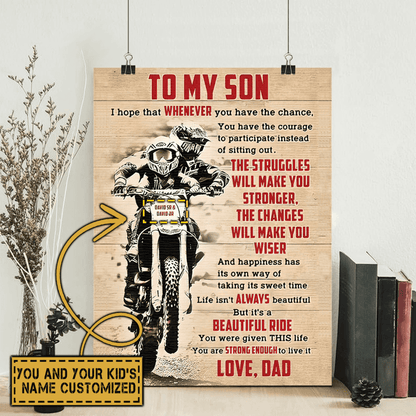Motocross Father & Son Name Personalized Poster, Frame, Canvas Ntb1217A05Dp