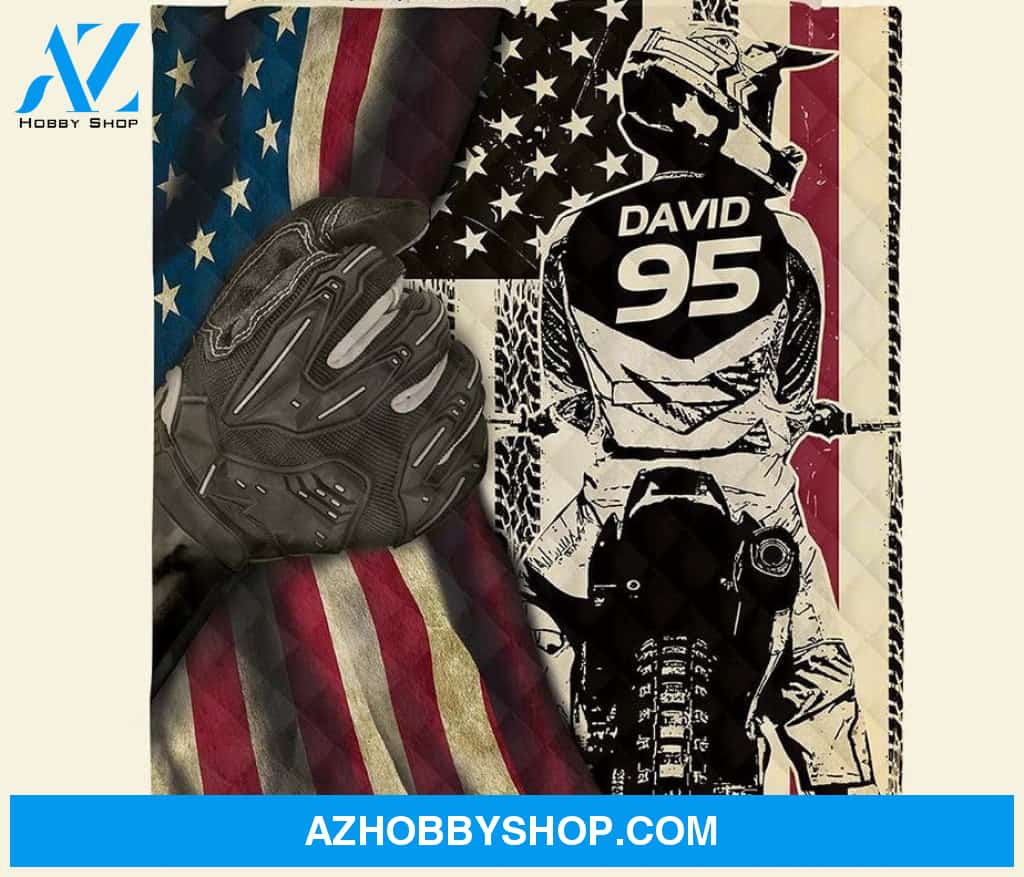 Motocross Rider - Standing For The American Flag Personalized Blanket Gift For Motocross Lovers Birthday Gift Home Decor Bedding Couch Sofa Soft