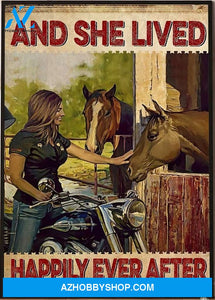 Motorbike Girl & Horse And She Lived Happily Ever After Canvas And Poster, Wall Decor Visual Art