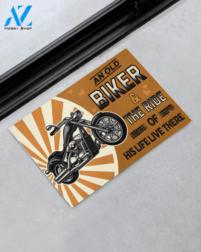 Motorcycle An Old Biker And The Ride Doormat Indoor And Outdoor Mat Entrance Rug Sweet Home Decor Housewarming Gift Gift For Friend Family Stem Feminist