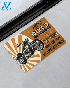Motorcycle An Old Biker And The Ride Doormat Indoor And Outdoor Mat Entrance Rug Sweet Home Decor Housewarming Gift Gift For Friend Family Stem Feminist